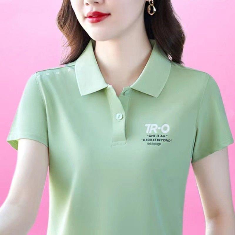 Summer Sports POLO Shirt Printed Short-sleeved T-shirt Women's Lapel Top