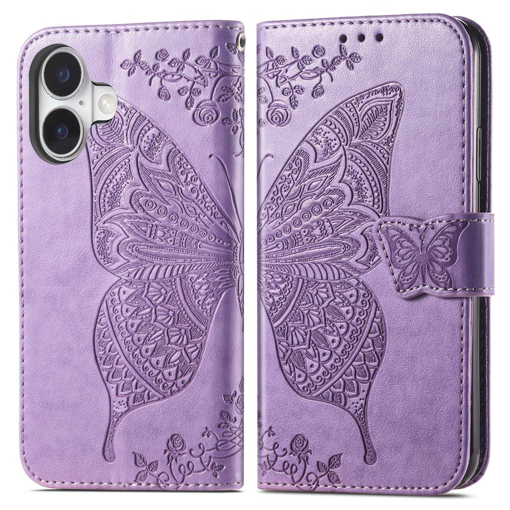 For iPhone 16 Case PU Leather Wallet Phone Cover Butterfly Pattern