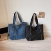 Large Capacity Commuter Tote Bag Rivet Denim Bag