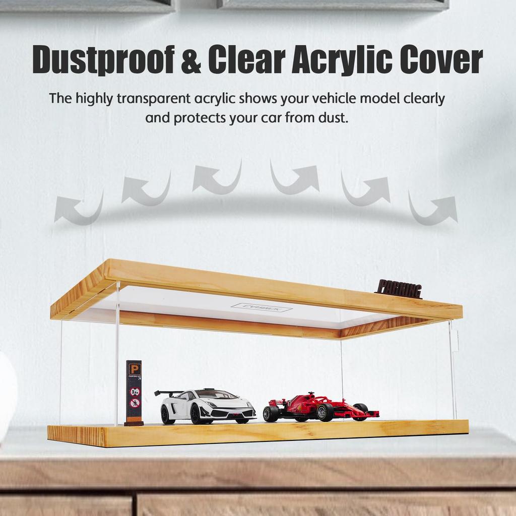 cxiiuui 1/43 Scale Miniature Car Storage Display Case, Car Model Wooden Storage Case with Parking Lot and Clear Acrylic Cover, Holds 5 Cars