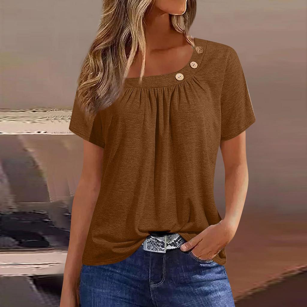 Sommer-Tops für Damen, einfarbig, für Damen, O-Kragen, kurzärmelig, bequem, Damen-Tops, T-Shirts