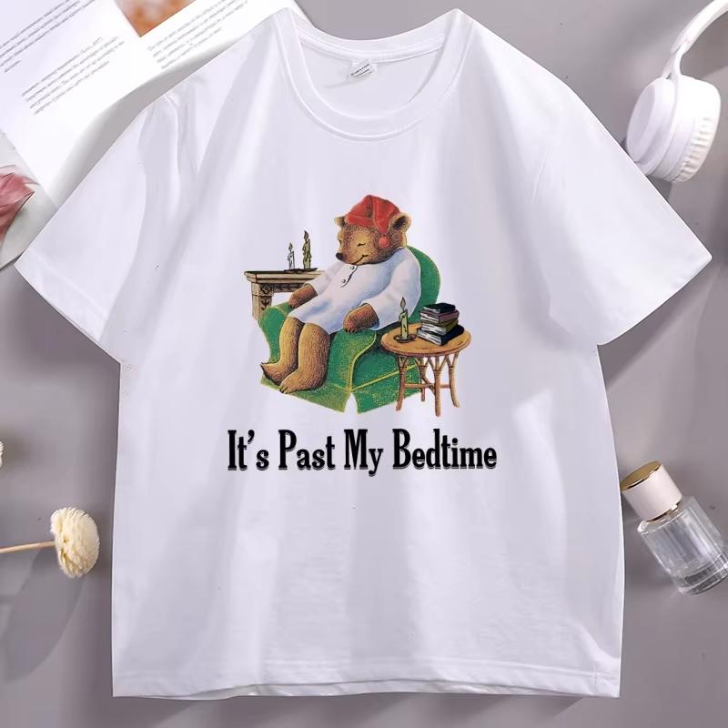 Its Past My Bedtime T Shirt Unisex Women Sleepy Bear TShirt Funny Trendy Short Sleeve Round Neck Tees Male Clothing Streetwear
