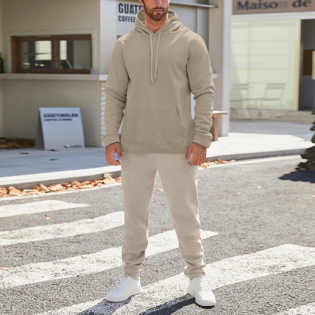 Men's And Women's Solid-color Casual Set. Men's Long-sleeved Hooded, Fleece And Thickened Sweatshirt And Pants Two-piece Set