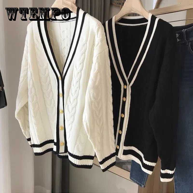 

Белый твист-кардиган, вязаная куртка для мужчин и женщин, свободный универсальный свитер с v-образным вырезом и длинными рукавами