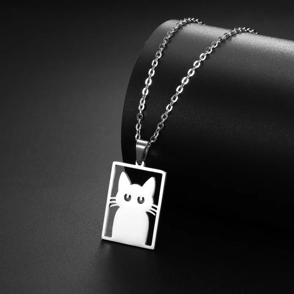 Teamer Cat Kitten Pendant Necklace Stainless Steel Pet Animal Necklace Cute Funny Cat Daily Jewelry for Women Girls No Rust