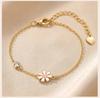 Minimalist Enamel Daisy Flower Bracelet, 18K Gold Plated Stainless Steel, Waterproof Dainty CZ Charm Jewelry Gift