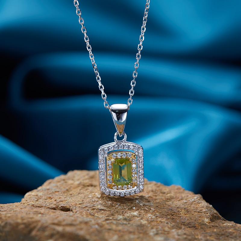 S925 Sterling Silver Plated 18K Gold Natural Gemstone Color Treasure Pendant Necklace Light Luxury Premium Clavicle Chain Jewelry