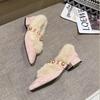 Trendy Women's Fluffy Shoes Pointed Fur Mid Heel Coarse Heel Women's Slip On Shoes Plush Keep Warm Cotton Shoes Zapatos De Mujer