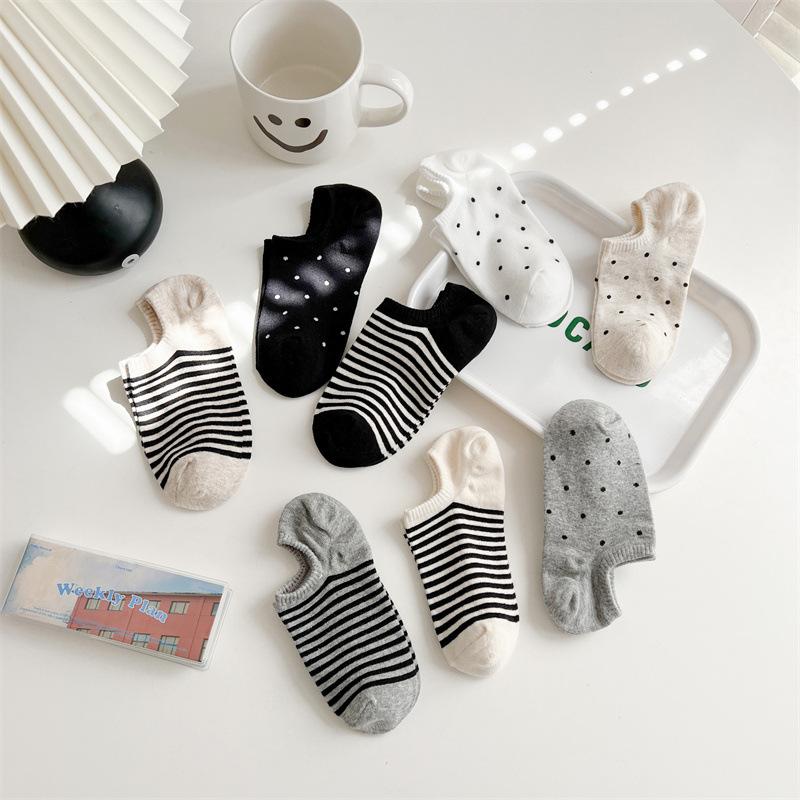 Youjiaxiu Socks Women Striped Boat Socks Summer Thin Invisible Socks Trendy Polka Dot Anti-Slip Socks