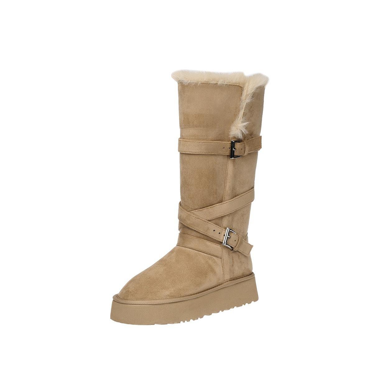 

Two wear belt buckle fashion snow boots thick-soled piled thickened cotton shoes long tube Northeast warm boots 40
