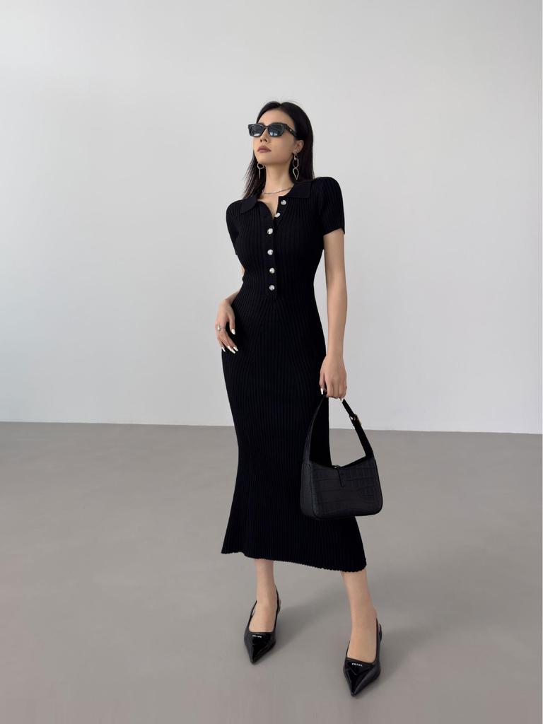 Royal Style Knitted Fishtail Dress: Women's Slim Polo, Short-Sleeve, Autumn/Summer