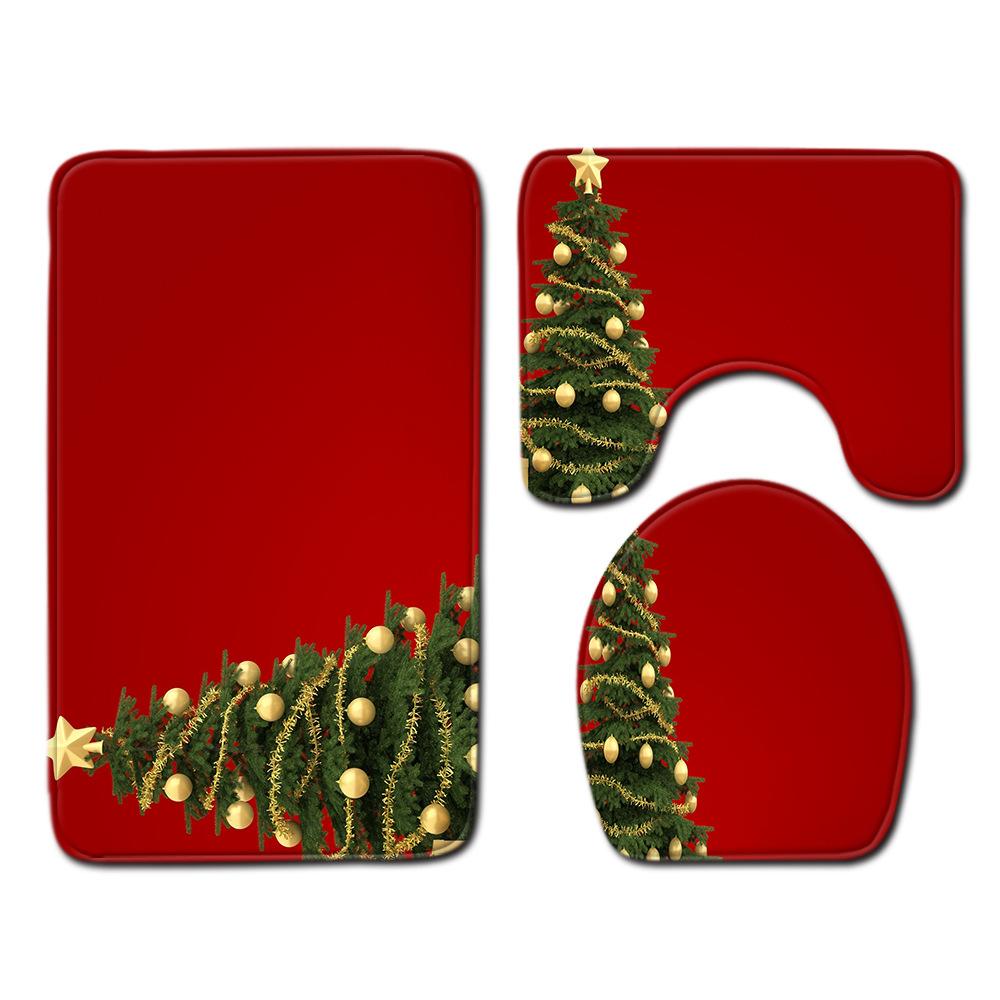 Christmas Bathroom Floor Mat Toilet Three-Piece Set