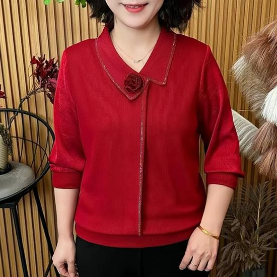 

Elegant Women s Spring & Autumn Base Layer Shirt for Middle-Aged & Elderly Mothers - 2026 Slimming and Fashionable Loose Top 3XL (60-65 kg) красный