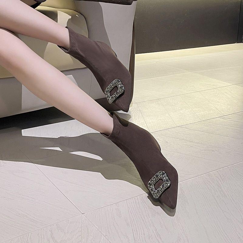 

Маленькие ботильоны из коричневой замши на ретро массивном каблуке, увеличивающие рост, с квадратным носком и молнией для женщин Default Size