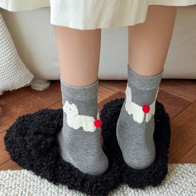 1/5 Pair of Women's Pure Cotton Spring Autumn New Cute Cartoon Mid Tube Socks Breathable Warm Odor Proof Casual Socks