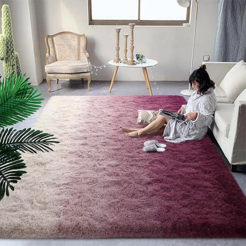 Gradient Fiber And Wool Color Scheme Living Room Carpet, Bedroom Easy-To-Clean Corner Warmth Carpet For Home Decoration