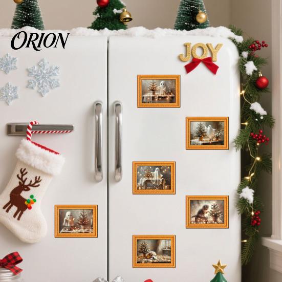Decorative Metal Cabinet Magnets Christmas Ghost/Dog/Cat Fridge Magnets, Retro Wooden Photo Frame Refrigerator Magnet, Strong Magnetic Decorations