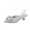2024 New Summer Fashion Solid Color Women's High Heels Pointed Toe Rhinestone Decoration Casual Stiletto Women's High Heels