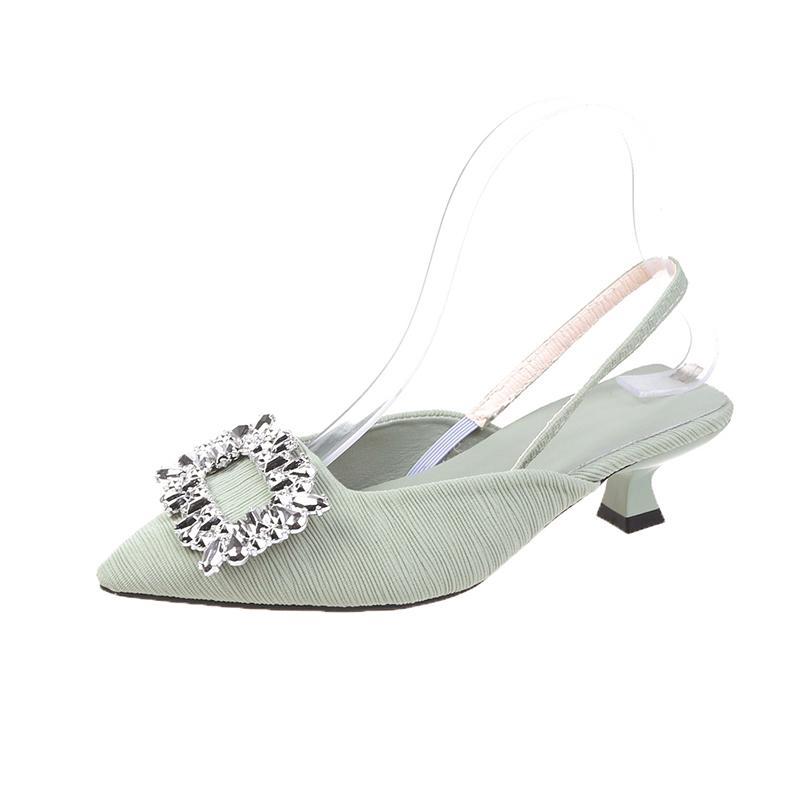 2024 New Summer Fashion Solid Color Women's High Heels Pointed Toe Rhinestone Decoration Casual Stiletto Women's High Heels
