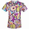 Hennar High Quality Print Scrub UniformFor Women In 100% Cotton 4 pockets,XXS-5XL Medical Scrub Tops