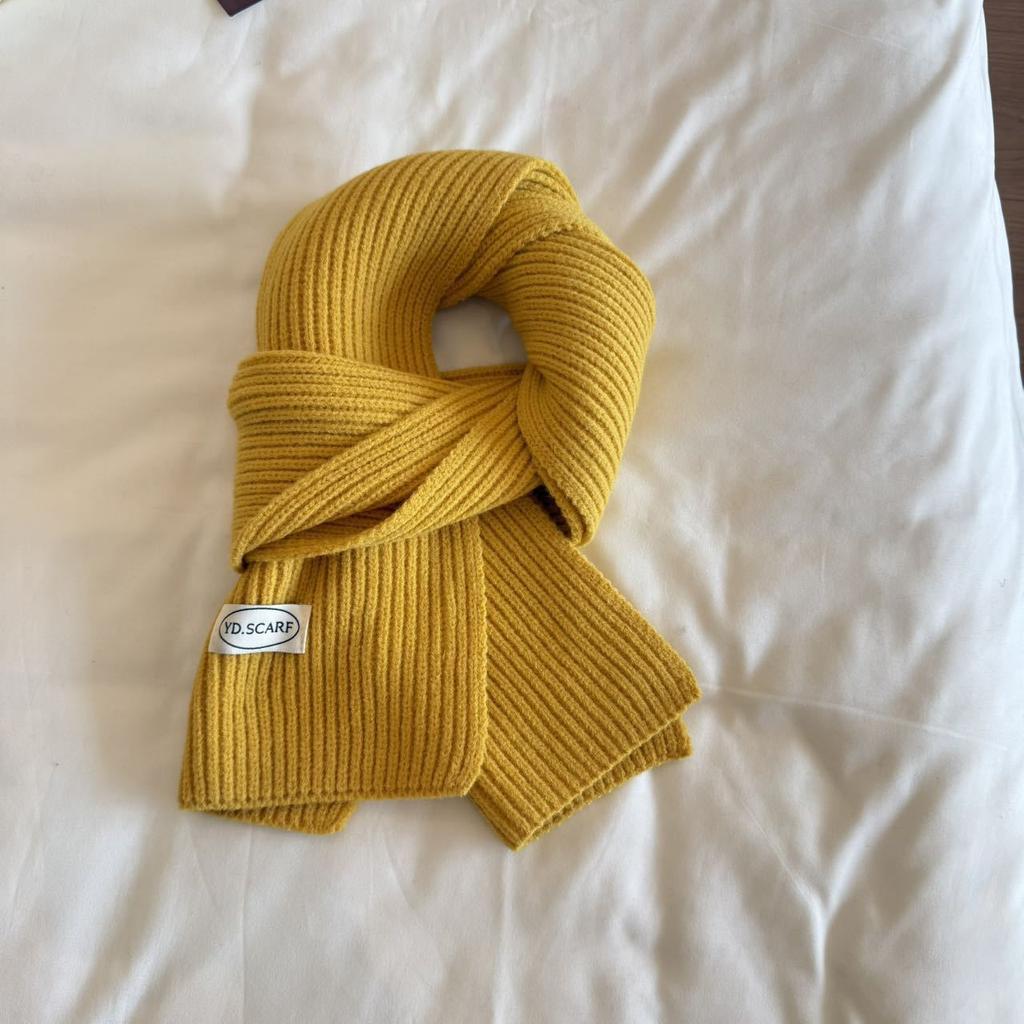 Autumn and Winter New Soft Knit Knit Groove Wool Scarf for Women, Korean Style Warm Yarn Solid Color Versatile Neck Warmer