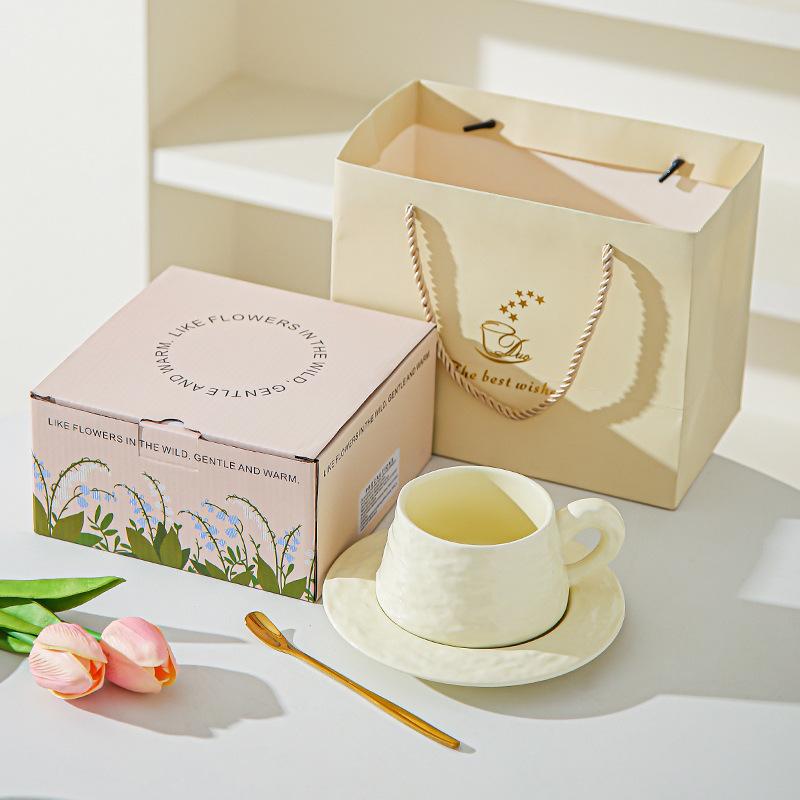 High end Stone patterned Ceramic Coffee Cups and Saucers for Office High Value Light Luxury Coffee Cups for Couples Breakfast Cup Souvenirs