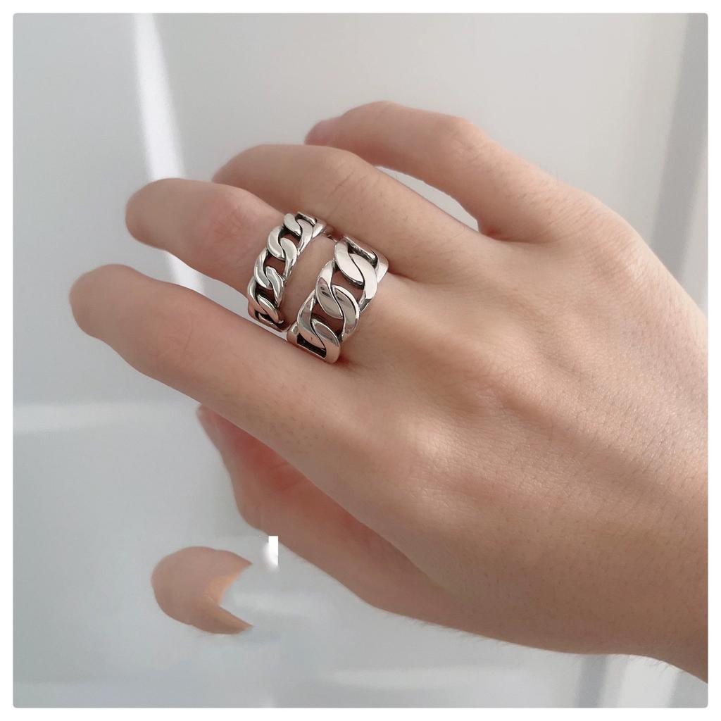 925 Sterling Silver Rings For Women Geometric Fine Jewelry Finger Adjustable Simple Vintage Chain Ring For Party Birthday Gift