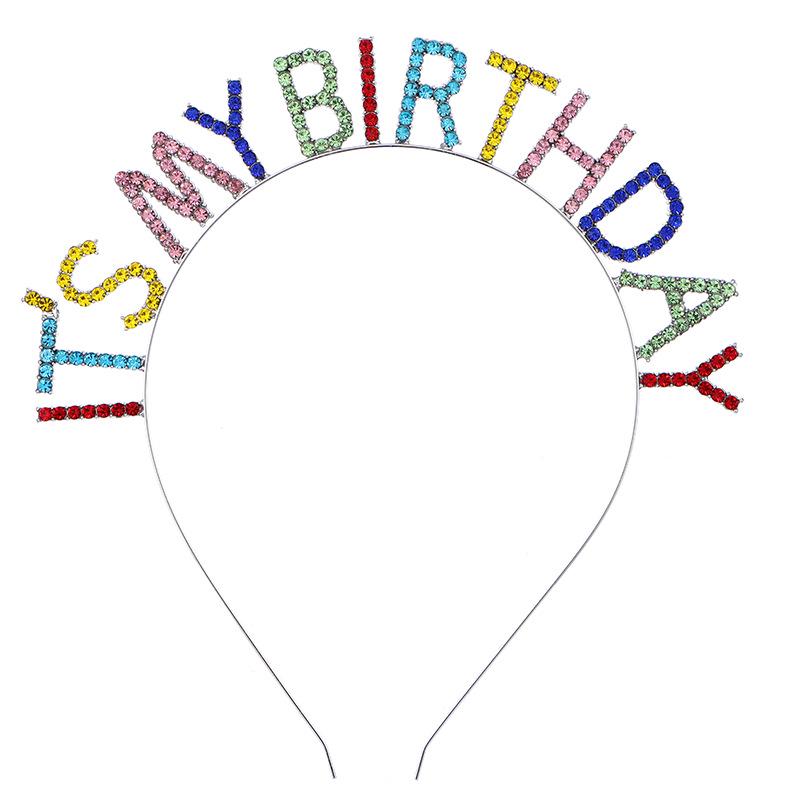 Women's Rhinestone Birthday Crown Headband - Crystal Letter Design