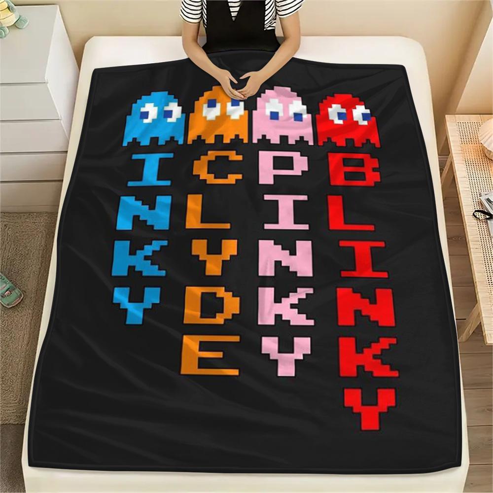 1PC Pac-Man Patterned Flannel Blanket Suitable For All Seasons for Home Decor Warmth and Comfort Gifts Holiday Present