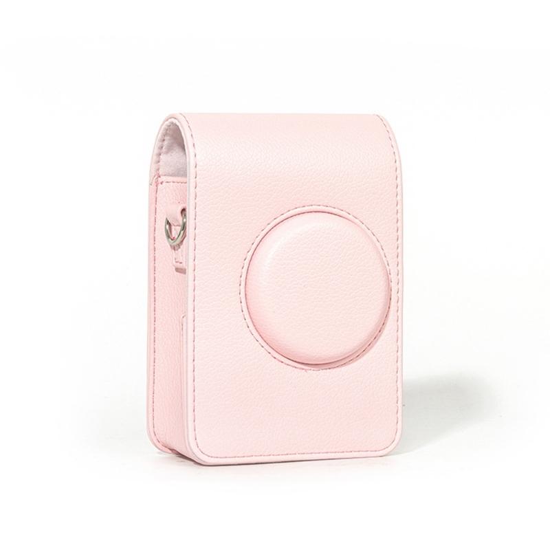 Étui d'appareil photo bandoulière étanche antichoc en cuir PU rose pour Mini EVO Sac de rangement compact avec bandoulière réglable