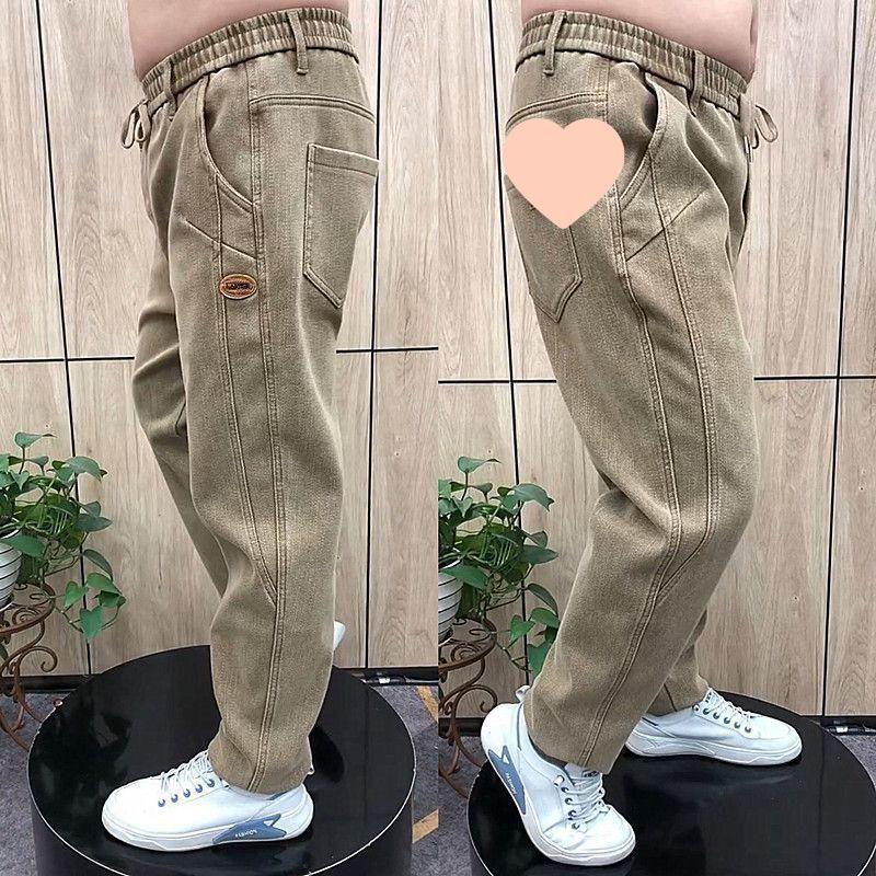 Men's Fleece-Lined High-Waist Stretch Jeans: Loose Fit, Straight-Leg, Versatile for Autumn and Winter