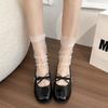 Retro Bowknot Decoration  Mary Jane Shoes Women 2025 Summer Medium Heel Sandals Sweet Lacquer Leather Party Dress Shoes