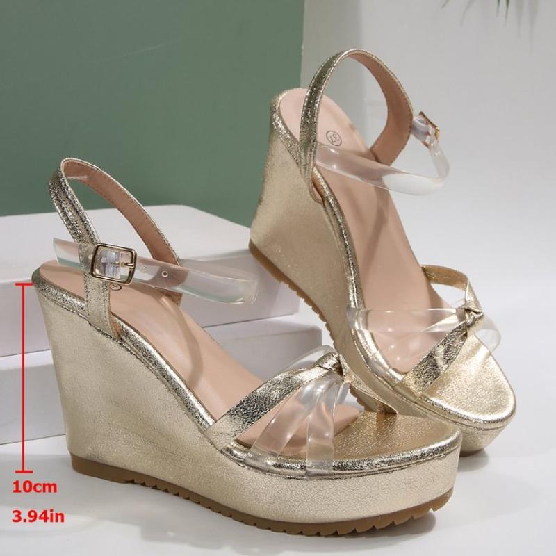 

Модные летние босоножки на танкетке высокого качества для женщин, высокий каблук 9 см, новинка 2025 года, размер, платформа, открытый носок, элегантная обувь, черные 36 золотой