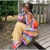 Women Cardigan Sweater Colorful Striped Knitted Coats Long Sleeve Knitwear Jackets Fall Winter Casual Versatile Cardigan