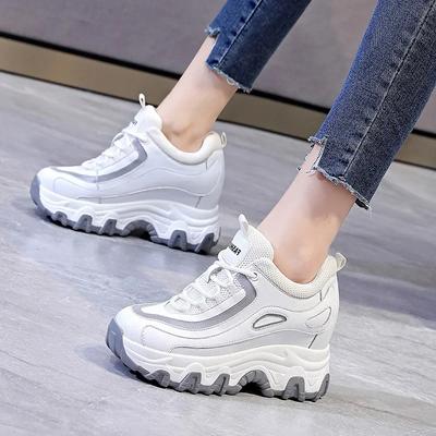 Fashion 9CM Genuine Leather Women Casual Shoes Chunky Sneakers Platform Wedge Heel Women Vulcanized Shoes Women