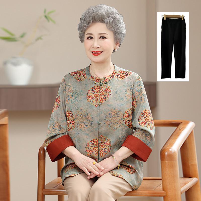 Elegant Chinese-Inspired Jacquard Frog Button Shirt for Middle-Aged Women