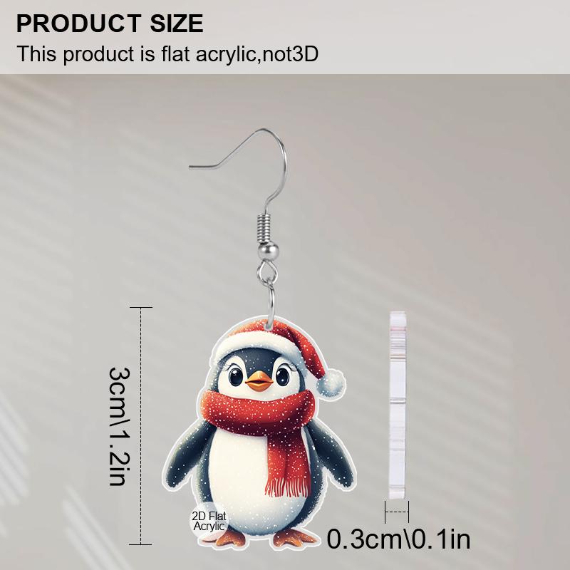 2D Flat Acrylic Cute Christmas Penguin Earrings Dangle Drop Anime Scarf Animals Jewelry Gifts for Women Party Favors Decor
