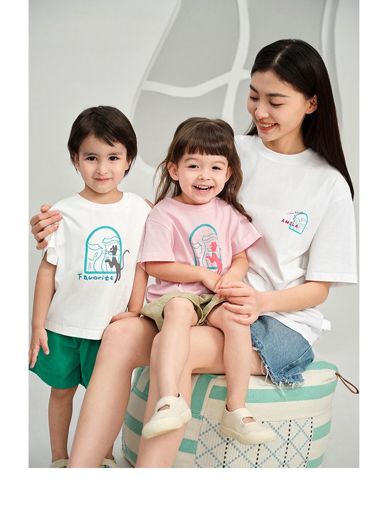 Tongbei Kids' 2024 Summer Korean Style Family T-Shirt - Simple Solid Color for Parent-Child Outfits