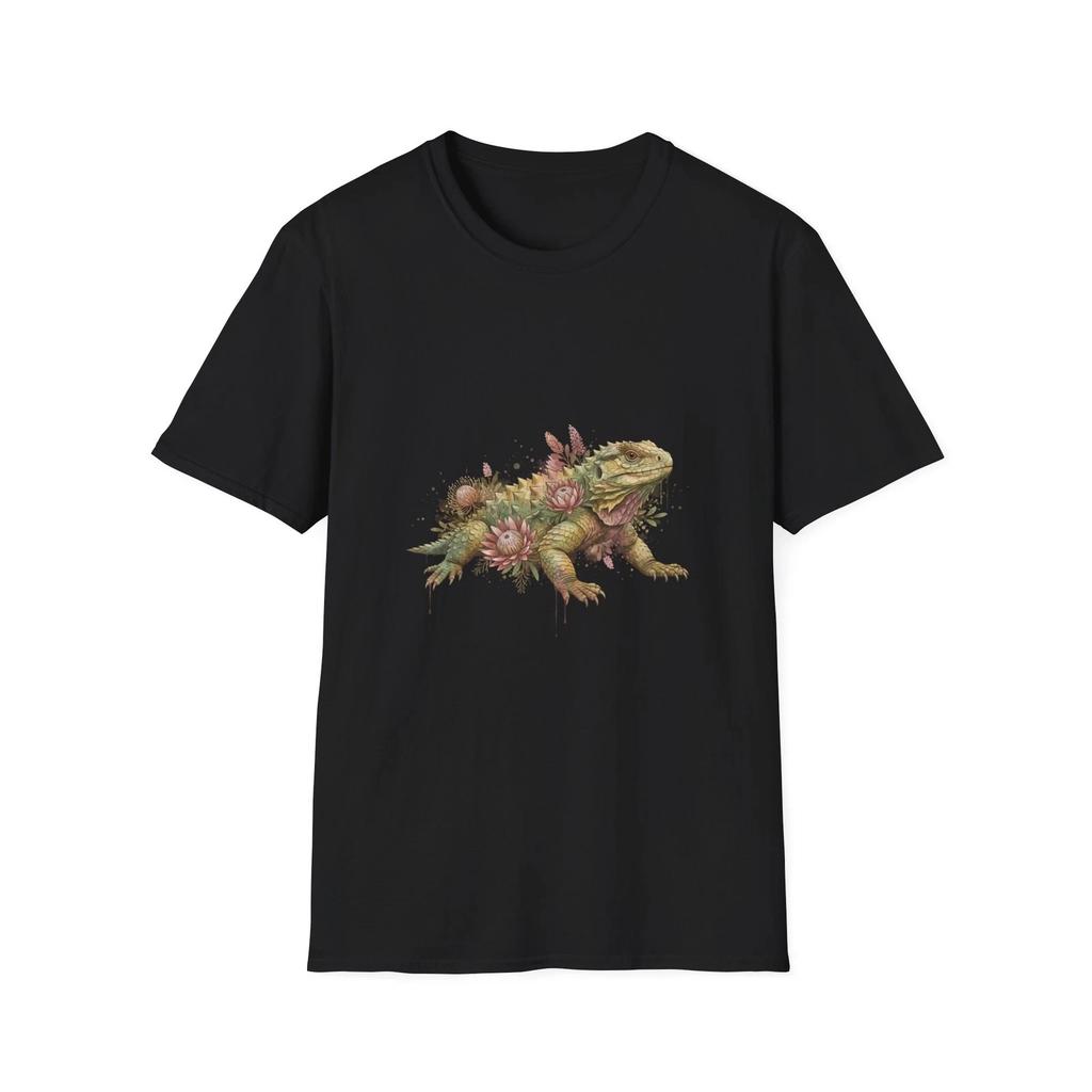 Lizard Floral Watercolor Botanical Black Tee Nature Aesthetic T-Shirt