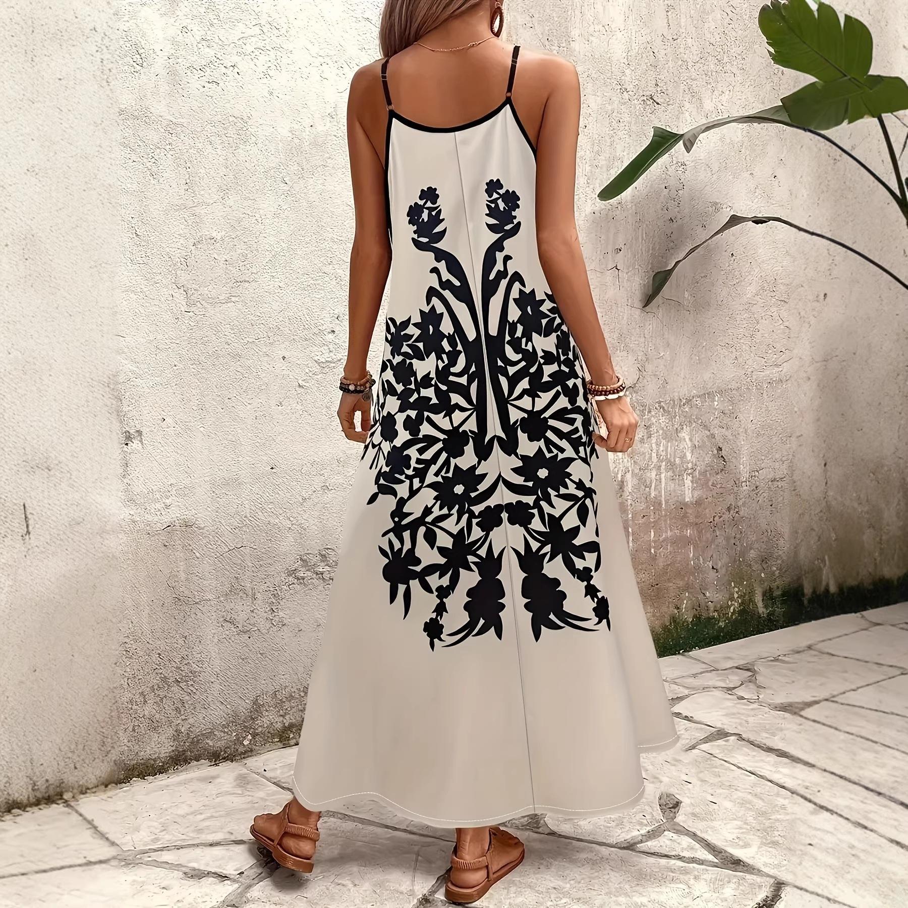 

European and American popular suspender sleeveless casual new women s clothing printed long dress XXL білий