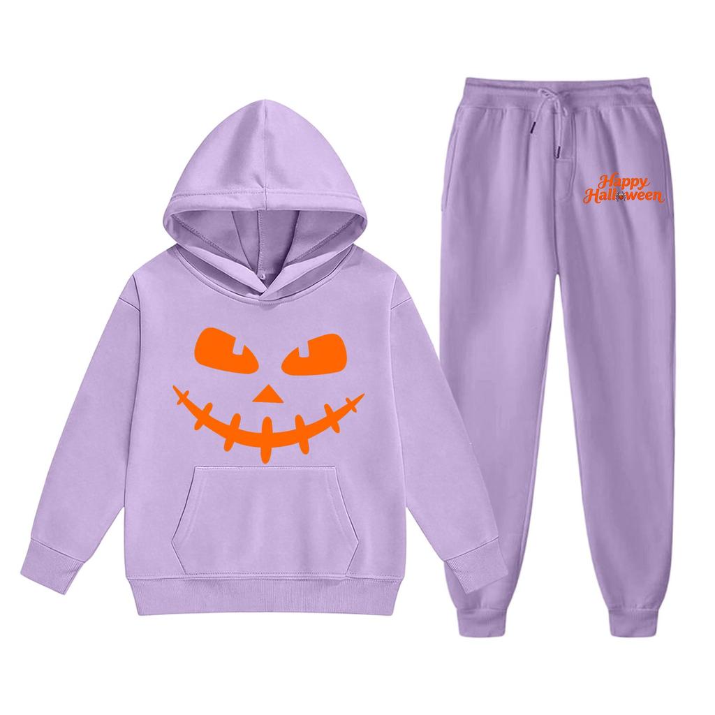 Kids Halloween Hoodie Set Long Sleeve Pullover Sweatshirt with Front Pocket and Elastic Waistband Pants Comfortable Fit for Boys and Girls