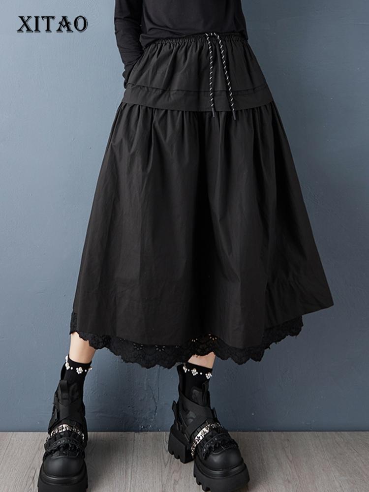 XITAO Patchwork Lace A-line Female Skirt GJ1250