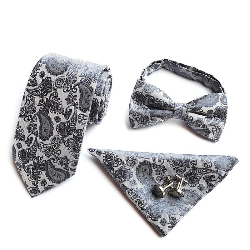 Men'S Waist Tie, Bow Tie, Pocket Towel, Cuff 4-Piece Set, Wedding Gift At Work