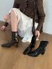 European and American high-heeled square-headed thin boots short boots women's thick-heeled French elastic retro Martin boots British short single boo