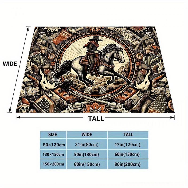 American Cowboy Culture Flannel Blanket - Contemporary Style, Polyester, Knitted, Digital Print, All-Season, Tear Resistant