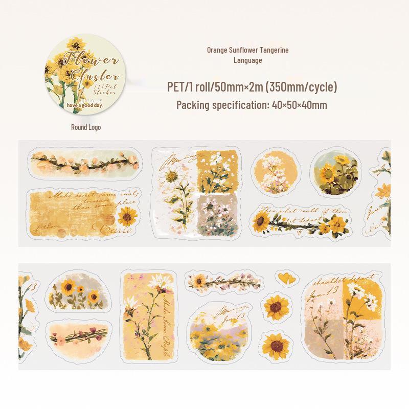 Retro Floral Die-cut Washi Tape: Beautiful Day Flower Sketch Series for Journaling and DIY Decoration Stickers