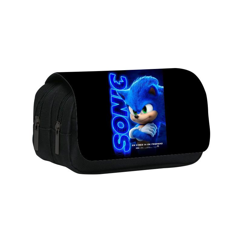 Sonic Pattern Double Layer Flip Cover Stationery Storage Pencil Bag For Students And Office Use