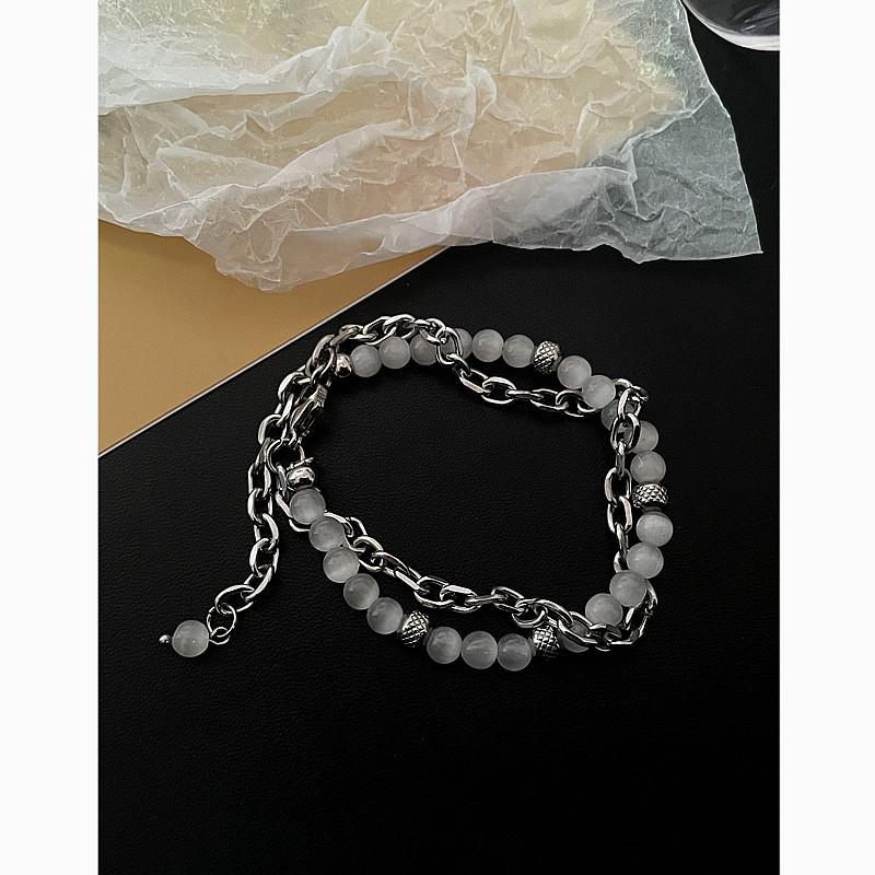 Geometric Cat Eye Stone Couple Bracelet With Handmade Chain For Men And Women