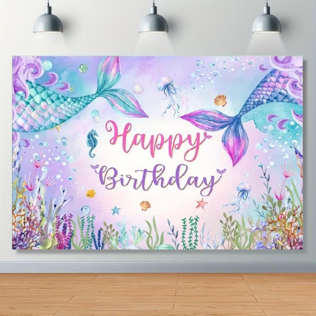 Mermaid Backdrop Girls Princess Birthday Party Decoration Background Under The Sea Photography Supplies Kids Baby Shower Banner