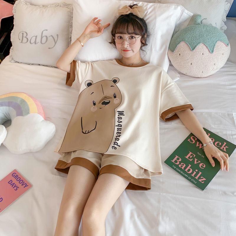Summer Shorts Set Women's Pajamas Set Cute Cartoon Print Leisure Young Girls Sleepwear Short Sleeve Tops and Shorts Pijamas Women Homewear